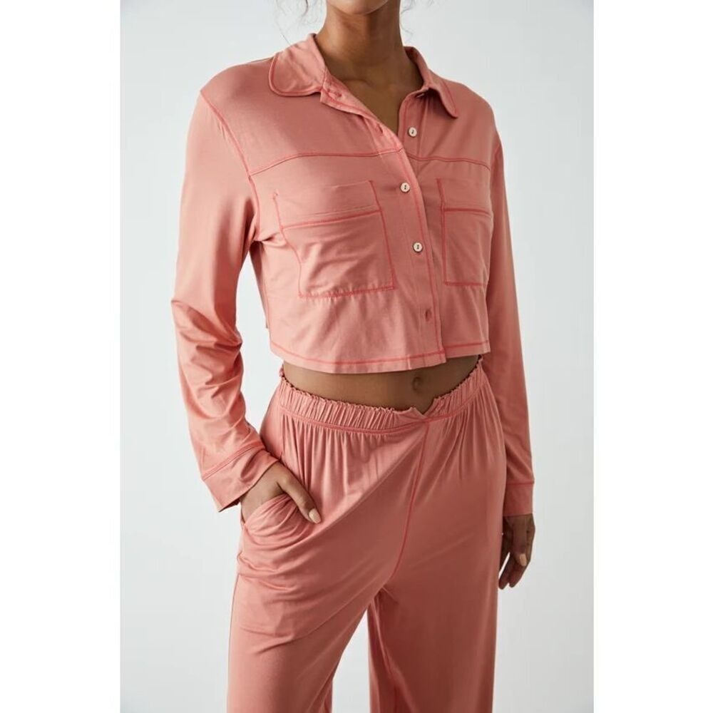 Free‎ People Intimately PJ Button Down Top Womens Pink Medium (T1)